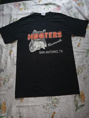 Hooters Black Tee with Orange and White Logo - San Antonio Riverwalk